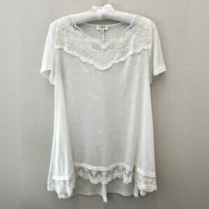 UMGEE | White Lace Trim Tunic Top Romantic Boho Style | Size Medium